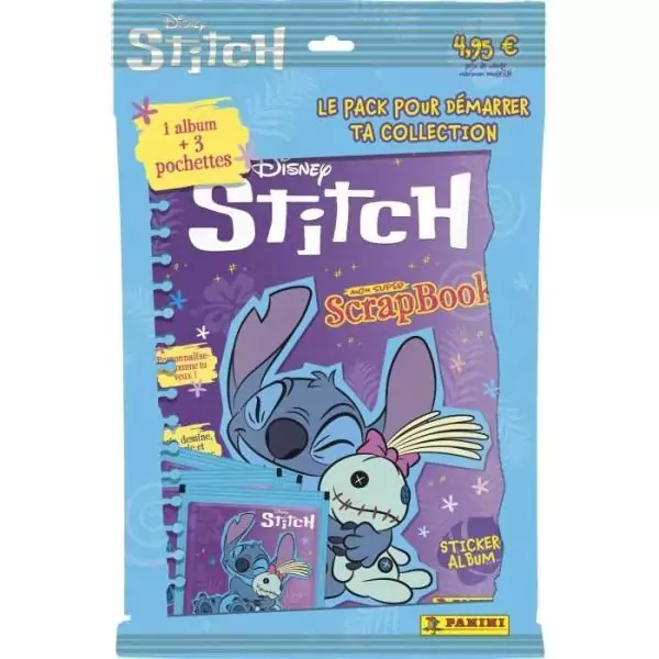 Album + 3 pochettes - PANINI - STITCH 2 - MON SUPER SCRAPBOOK - 15 stickers