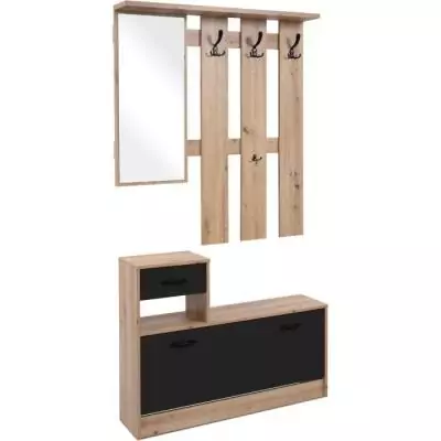 Vestiaire 3 crochets RUDOLF - Style industriel - Chene artisan / Noir