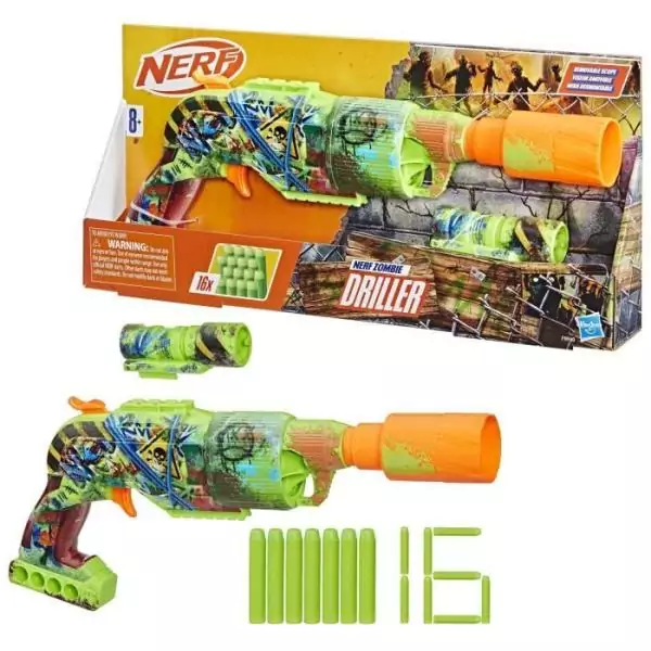 Nerf Zombie Driller, Blaster a fléchettes, cylindre rotatif, Des 8 ans