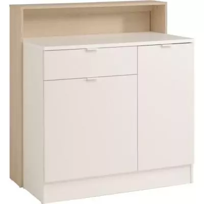 KEY - Meuble multifonctions - Module cuisine 2 portes 1 tiroir / Bar / Travail - 103,5 x 59 x 115 cm - Chene / Blanc - PARISOT