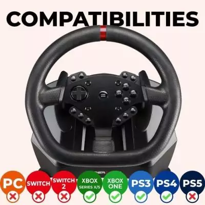 Volant de course SUPERDRIVE GS950-X - 900° - Levier de vitesse - 3 pédales Volant de course SUPERDRIVE GS950-X - 900° - Levier de vitesse - 3 pédales