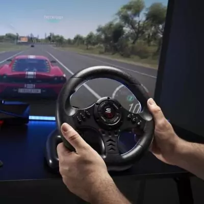 Volant de course SUPERDRIVE SV450 avec pédalier et palettes de vitesses Volant de course SUPERDRIVE SV450 avec pédalier et palettes de vitesses