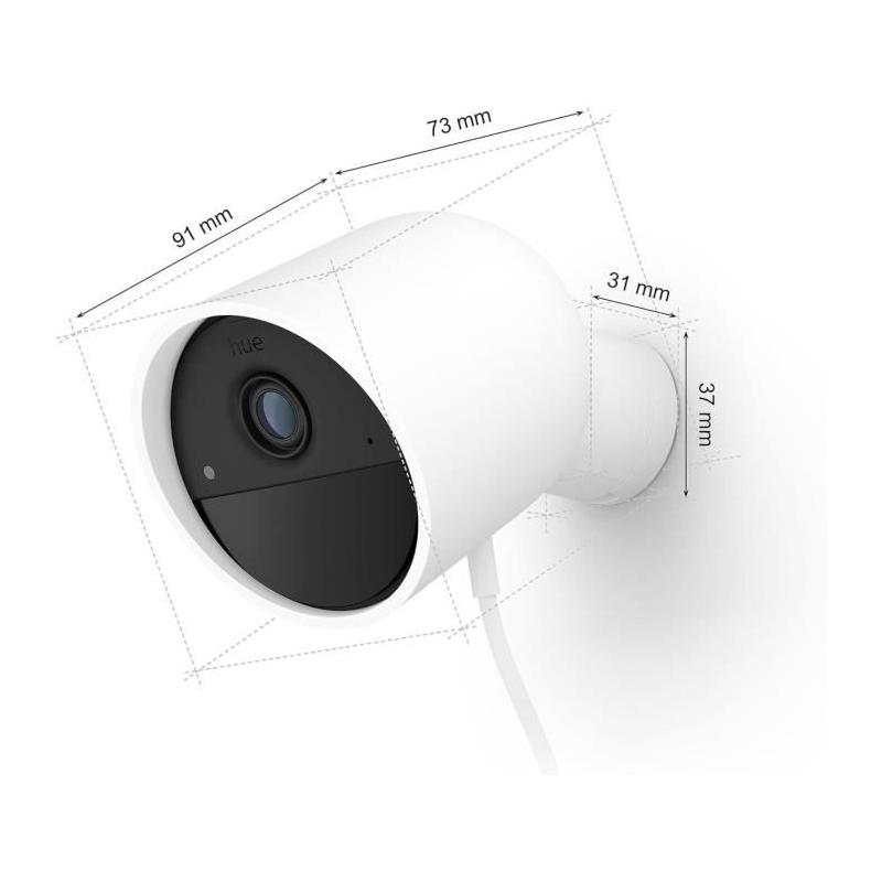 Caméra filaire - Philips Hue - Secure - HD 1080P - Intérieure ou extérieure - Contrôle avec une seule application - Blanc