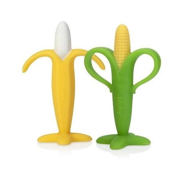 Lots de 2 anneaux de dentition - NUBY - Banane et Mais - Silicone - Des 3 mois
