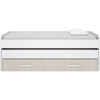 Lit gigogne PEMA - 90 x 200 cm - Blanc / imitation lamelles