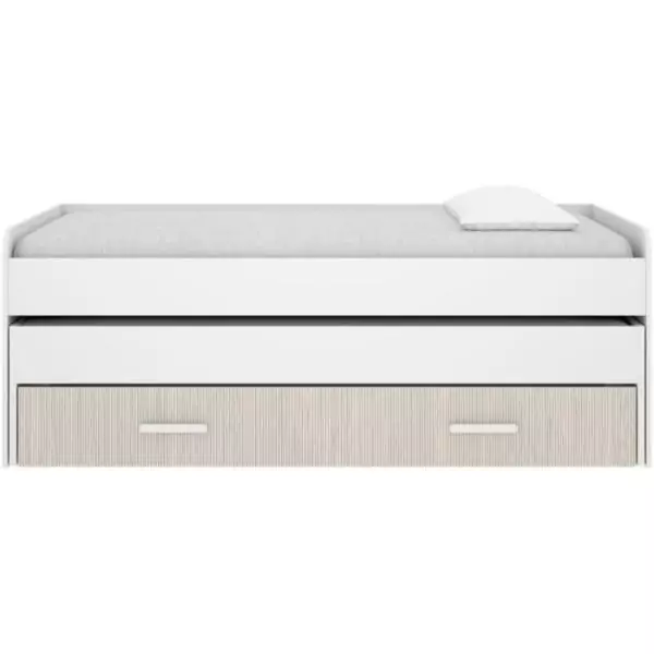 Lit gigogne - PEMA - 90 x 200 cm - Blanc / imitation lamelles