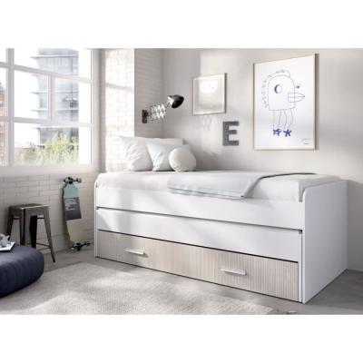 Lit gigogne PEMA - 90 x 200 cm - Blanc / imitation lamelles