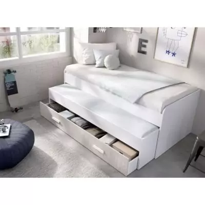 Lit gigogne PEMA - 90 x 200 cm - Blanc / imitation lamelles