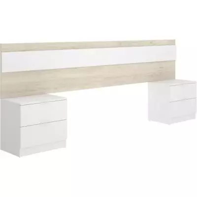 Tête de lit avec tables de chevet - Chêne/Blanc - 248 x 34,2 x 96 cm
