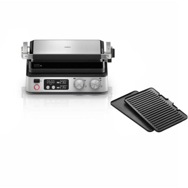 Grill multifonctions - BRAUN - Multi Grill 7 - 2000 W - 3 positions de chauffe - Noir/Acier