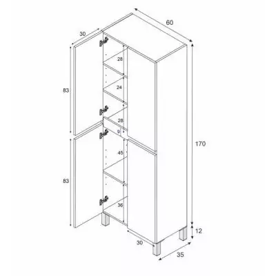 Colonne de salle de bain: Rangement blanc brillant 4 portes