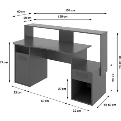 Bureau gaming FOSK Graphite 154 x 62/69 x 85/98 cm