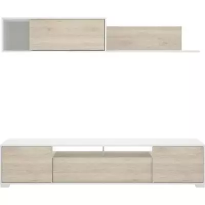 Composition de salon TV KEN Blanc Brillant/Chene 200x41x180cm