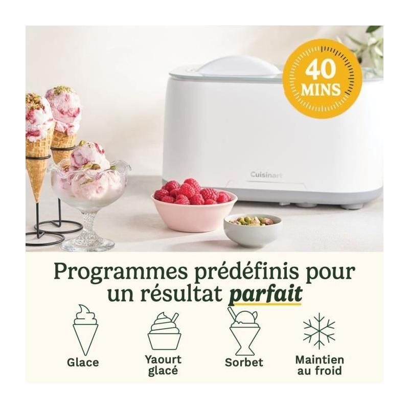 Sorbetiere CUISINART - ICE90E - Capacité 950ml - Préparation rapide en 40min - 100W