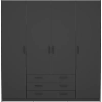Armoire VEGA Gris anthracite - 4 portes + 3 tiroirs - Spacieux et élégant Armoire VEGA Gris anthracite - 4 portes + 3 tiroirs - Spacieux et élégant