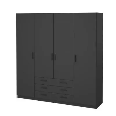 Armoire VEGA Gris anthracite - 4 portes + 3 tiroirs - Spacieux et élégant Armoire VEGA Gris anthracite - 4 portes + 3 tiroirs - Spacieux et élégant