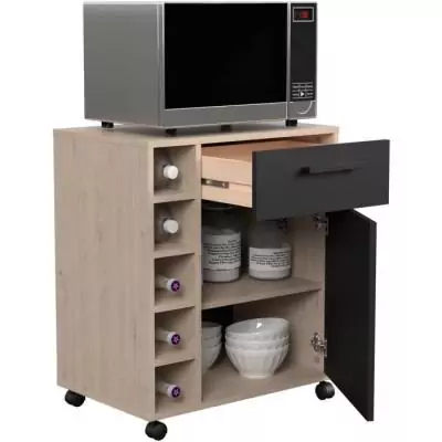 Desserte de cuisine élégante avec 1 porte et 1 tiroir - Chêne/Noir mat Desserte de cuisine élégante avec 1 porte et 1 tiroir - Chêne/Noir mat