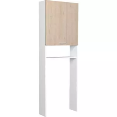 Colonne WC Décor Chêne/Blanc 2 Portes - Design Salle de Bain - L64,2 x P21,8 x H184 cm
