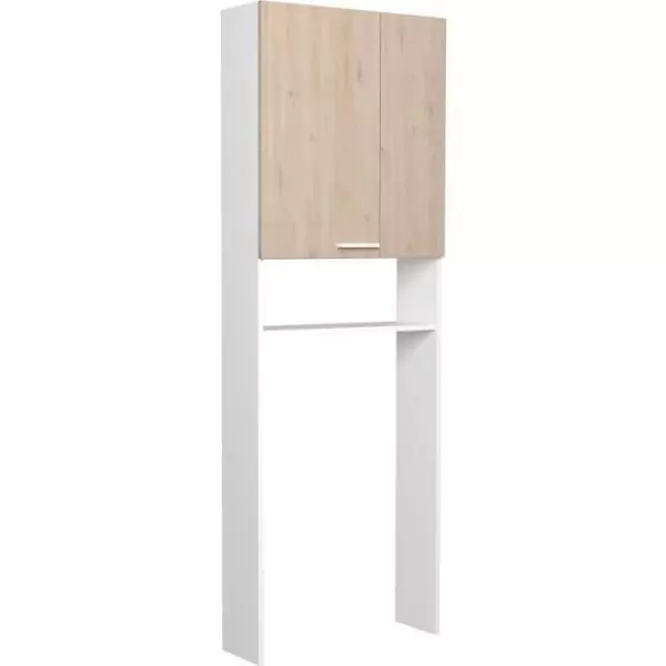 Colonne sanitaire / WC - Décor Chene et Blanc - 2 portes - Salle de bain / buanderie - L64,2 x P21,8 x H184 cm - WOODY
