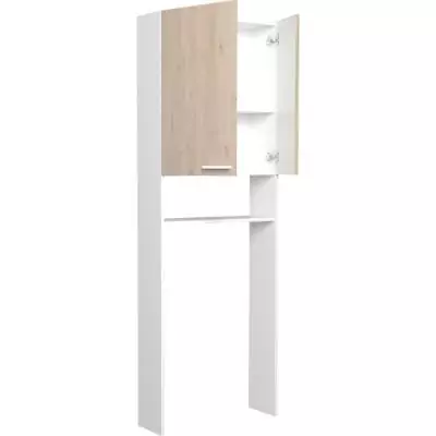 Colonne WC Décor Chêne/Blanc 2 Portes - Design Salle de Bain - L64,2 x P21,8 x H184 cm