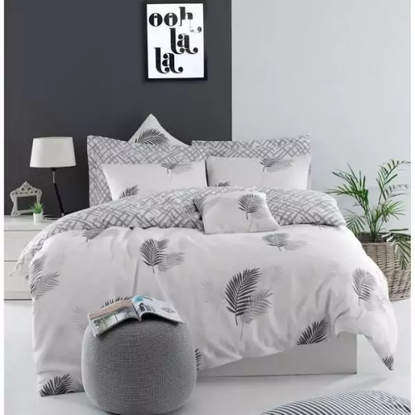 Parure de lit - 1 housse de couette 220 x 240 cm + 2 taies d'oreiller 60 x 60 cm - 65% coton, 35% polyester - Gris