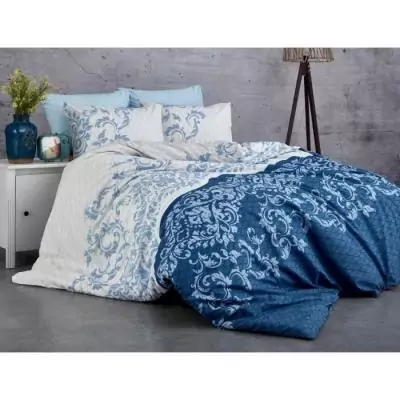 Parure de lit Bleu 100% coton renforcé - 1 housse de couette 220x240cm + 2 taies d'oreiller 60x60cm Parure de lit Bleu 100% coton renforcé - 1 housse de couette 220x240cm + 2 taies d'oreiller 60x60cm
