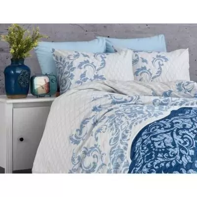 Parure de lit Bleu 100% coton renforcé - 1 housse de couette 220x240cm + 2 taies d'oreiller 60x60cm Parure de lit Bleu 100% coton renforcé - 1 housse de couette 220x240cm + 2 taies d'oreiller 60x60cm