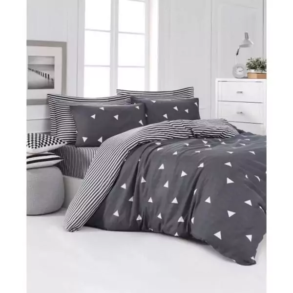 Parure de lit - 1 housse de couette 220 x 240 cm + 2 taies d'oreiller 60 x 60 cm - 65% coton, 35% polyester - Gris