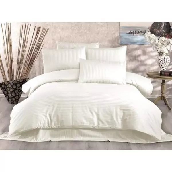 Parure de lit - 1 housse de couette 220 x 240 cm + 2 taies d'oreiller 60 x 60 cm - 80% coton, 20% polyester - Creme
