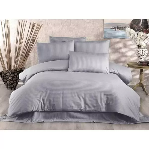 Parure de lit - 1 housse de couette 220 x 240 cm + 2 taies d'oreiller 60 x 60 cm - 80% coton, 20% polyester - Gris