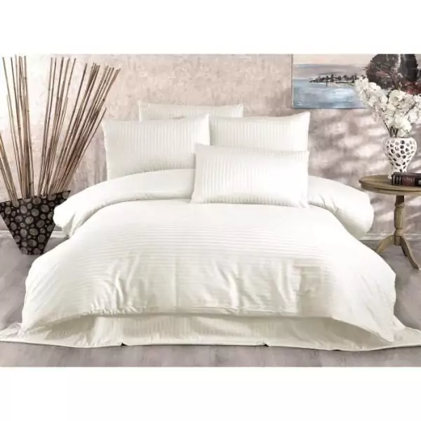 Parure de lit - 1 housse de couette 220 x 240 cm + 2 taies d'oreiller 60 x 60 cm - 70% polyester, 30% coton - Creme