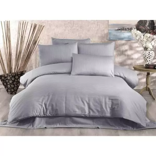 Parure de lit - 1 housse de couette 220 x 240 cm + 2 taies d'oreiller 60 x 60 cm - 70% polyester, 30% coton - Gris