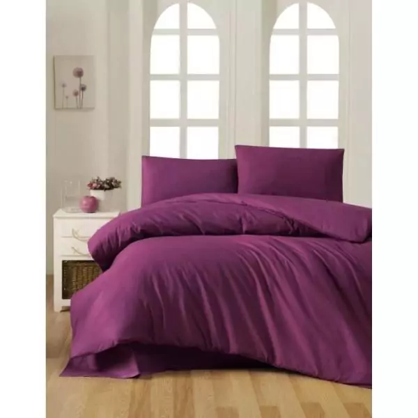Parure de lit - 1 housse de couette 220 x 240 cm + 2 taies d'oreiller 60 x 60 cm - 100% coton renforcé - Violet