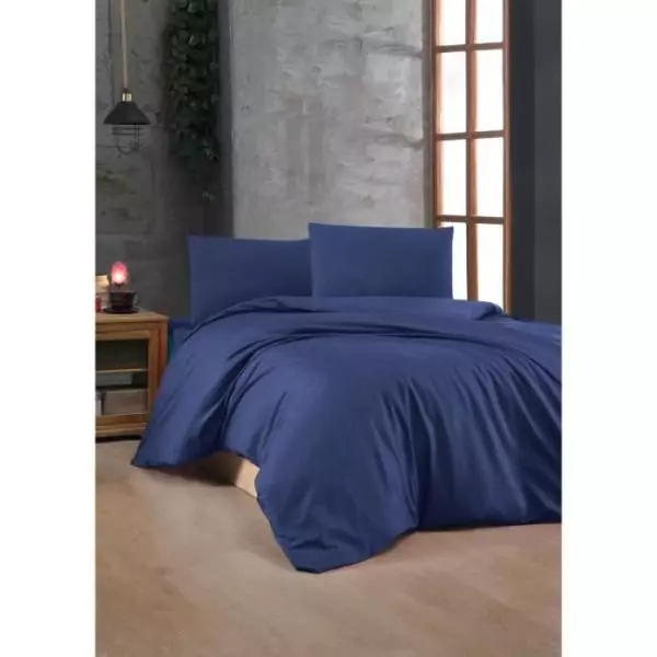 Parure de lit - 1 housse de couette 220 x 240 cm + 2 taies d'oreiller 60 x 60 cm - 100% coton renforcé - Bleu