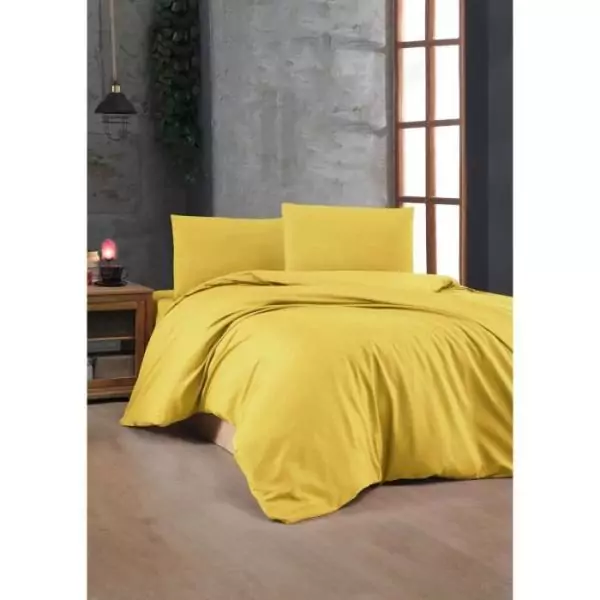 Parure de lit - 1 housse de couette 220 x 240 cm + 2 taies d'oreiller 60 x 60 cm - 100% coton renforcé - Jaune