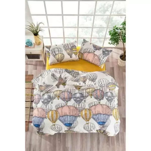 Parure de lit - 1 housse de couette 220 x 240 cm + 2 taies d'oreiller 60 x 60 cm - 100% coton renforcé - Moutarde