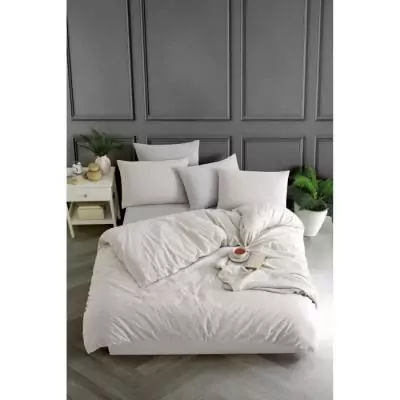 Parure de lit - 1 housse de couette 220 x 240 cm + 2 taies d'oreiller 60 x 60 cm - 70% coton, 30% polyester - Beige