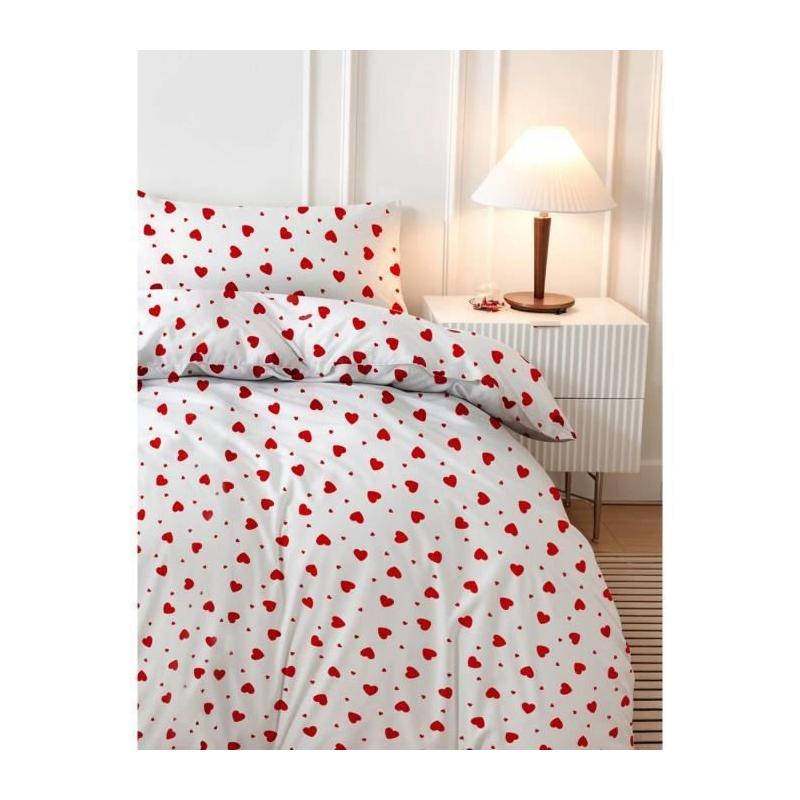 Parure de lit - 1 housse de couette 220 x 240 cm + 2 taies d'oreiller 60 x 60 cm - 50% coton, 50% polyester - Rouge