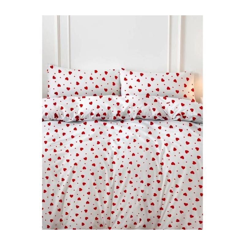 Parure de lit - 1 housse de couette 220 x 240 cm + 2 taies d'oreiller 60 x 60 cm - 50% coton, 50% polyester - Rouge