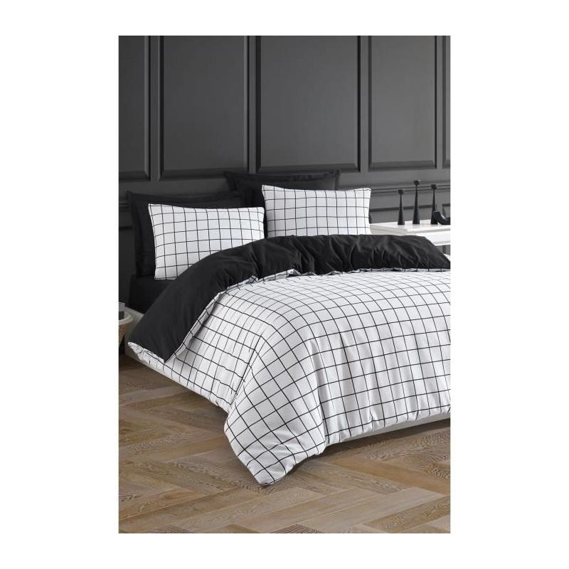 Parure de lit - 1 housse de couette 220 x 240 cm + 2 taies d'oreiller 60 x 60 cm - 65% coton, 35% polyester - Blanc