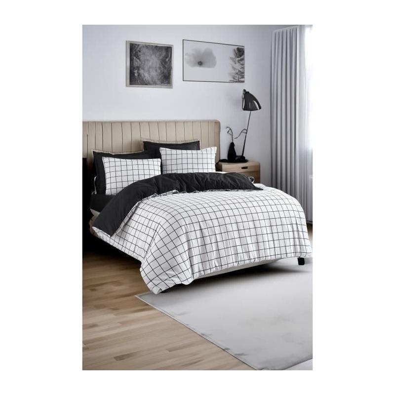 Parure de lit - 1 housse de couette 220 x 240 cm + 2 taies d'oreiller 60 x 60 cm - 65% coton, 35% polyester - Blanc
