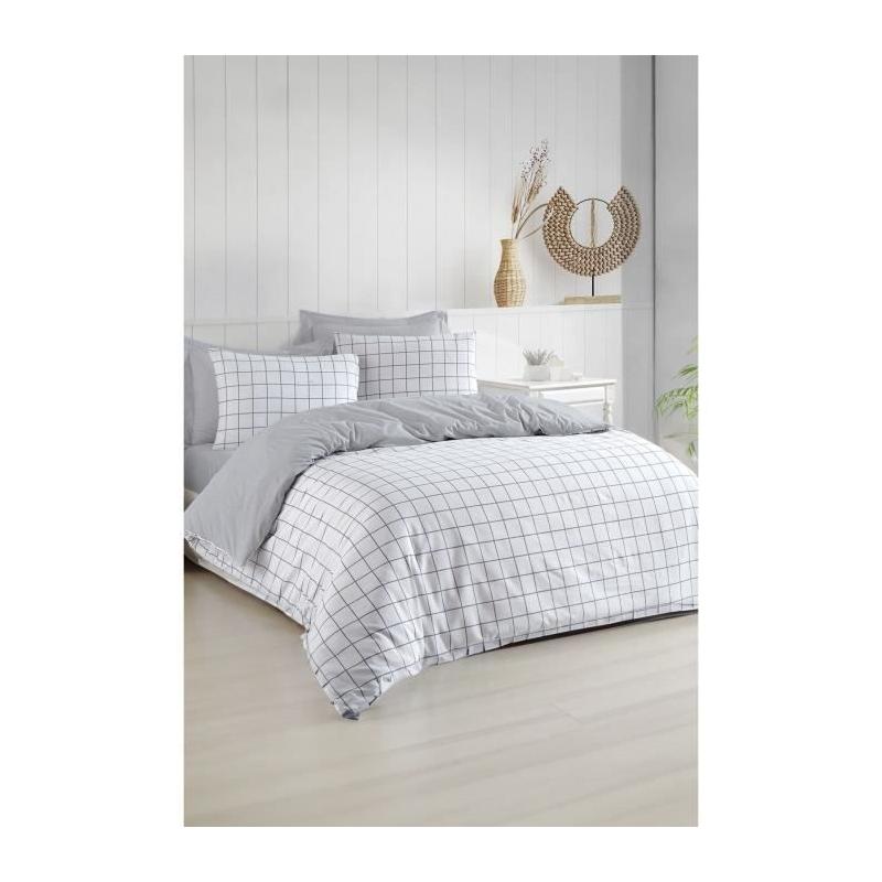 Parure de lit - 1 housse de couette 220 x 240 cm + 2 taies d'oreiller 60 x 60 cm - 65% coton, 35% polyester - Gris