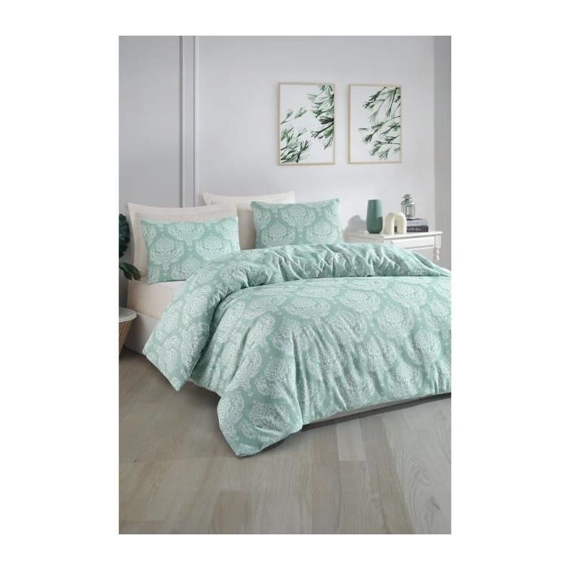 Parure de lit - 1 housse de couette 220 x 240 cm + 2 taies d'oreiller 60 x 60 cm - 65% coton, 35% polyester - Vert