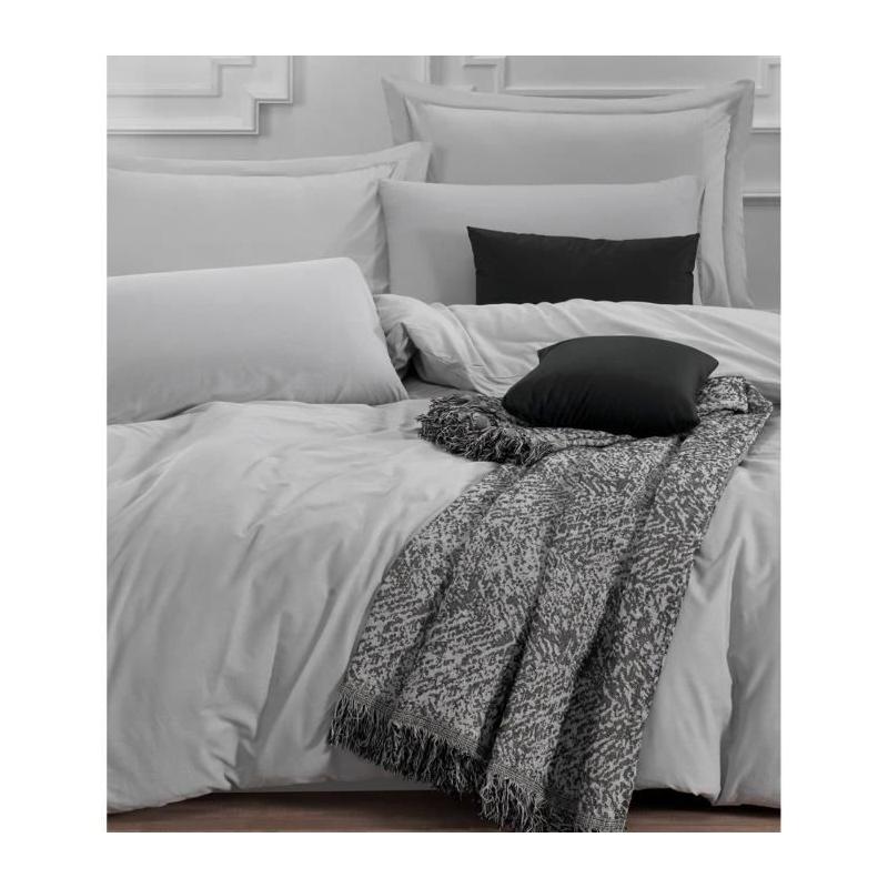 Parure de lit - 1 housse de couette 220 x 240 cm + 2 taies d'oreiller 60 x 60 cm - 65% coton, 35% polyester - Gris