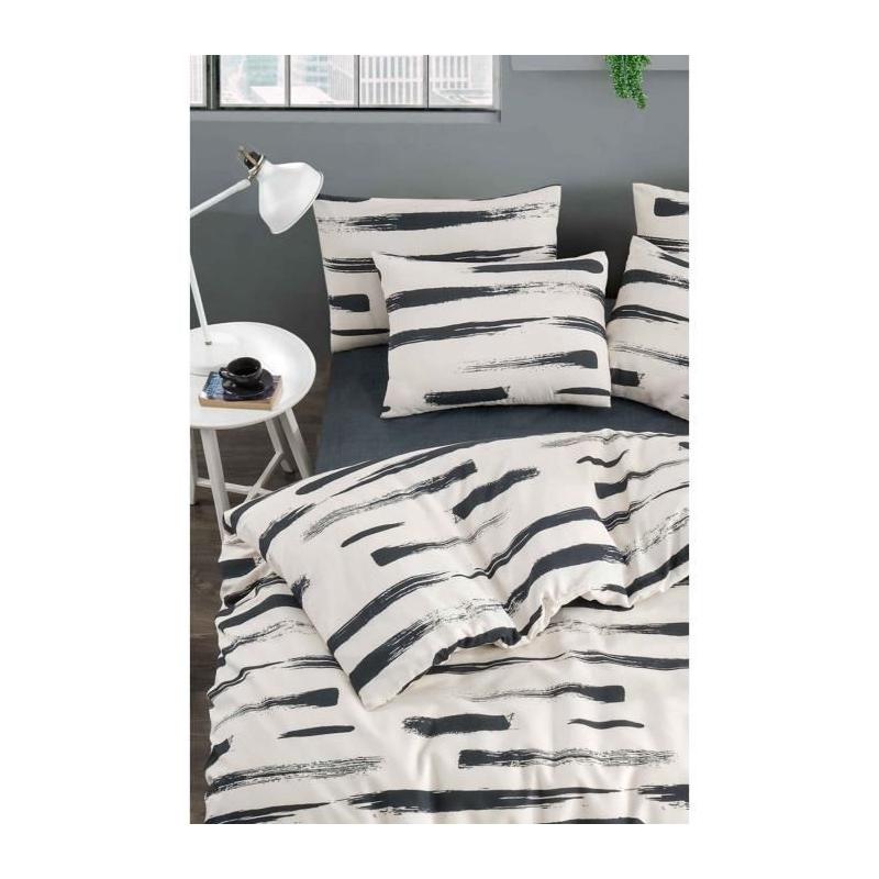 Parure de lit - 1 housse de couette 220 x 240 cm + 2 taies d'oreiller 60 x 60 cm - 65% coton, 35% polyester - Blanc