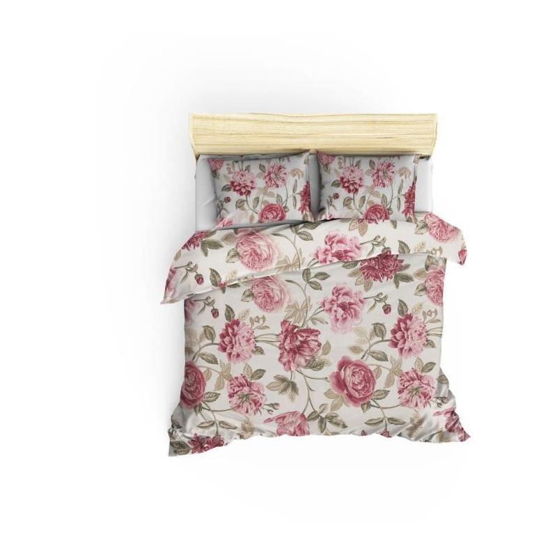 Parure de lit - 1 housse de couette 220 x 240 cm + 2 taies d'oreiller 60 x 60 cm - 65% coton, 35% polyester - Creme