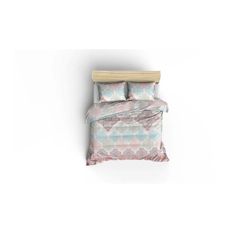 Parure de lit - 1 housse de couette 220x240 cm + 2 taies d'oreiller 60x60 cm - 70% coton, 30% polyester - Turquoise