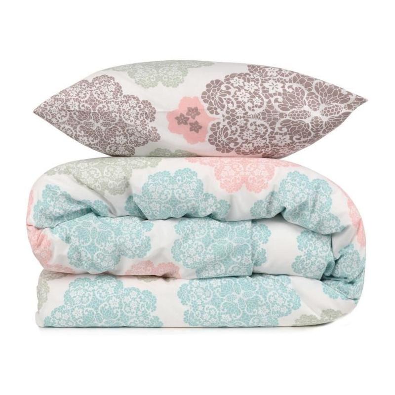 Parure de lit - 1 housse de couette 220x240 cm + 2 taies d'oreiller 60x60 cm - 70% coton, 30% polyester - Turquoise
