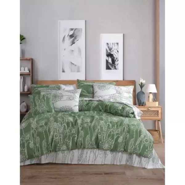 Parure de lit - 1 housse de couette 220 x 240 cm + 2 taies d'oreiller 60 x 60 cm - 100% coton renforcé - Vert
