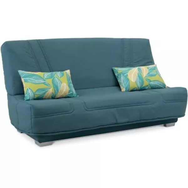 COMFORT BULTEX Banquette clic-clac - 3 places - Tissu bleu + Coussins déco Jungle